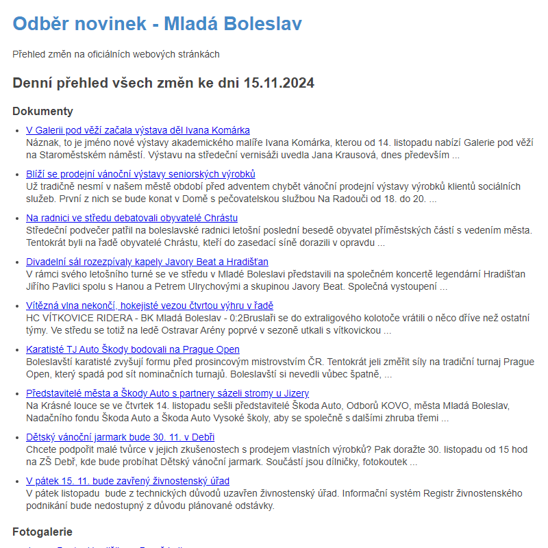 Odběr novinek ze dne 15.11.2024