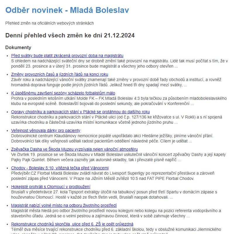 Odběr novinek ze dne 21.12.2024