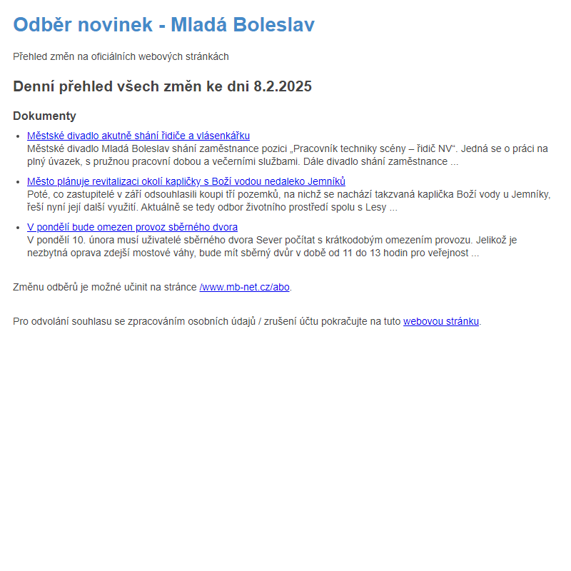 Odběr novinek ze dne 8.2.2025