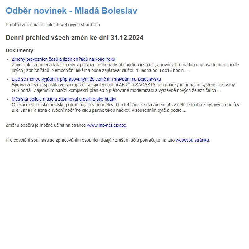 Odběr novinek ze dne 31.12.2024