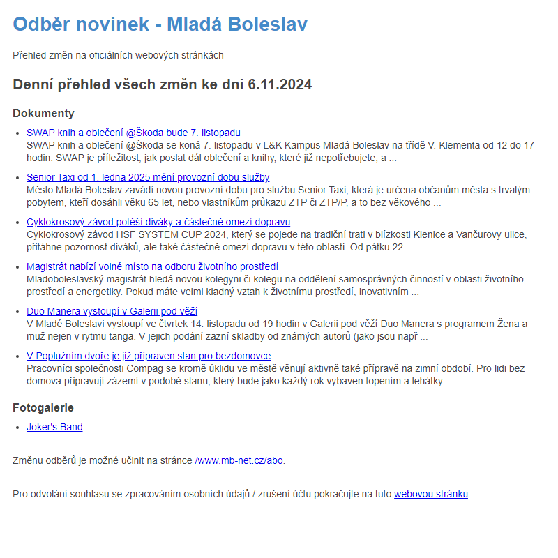 Odběr novinek ze dne 6.11.2024