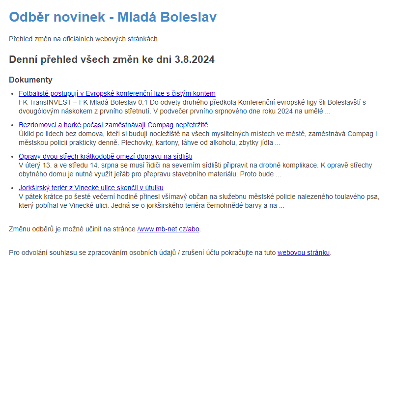 Odběr novinek ze dne 3.8.2024