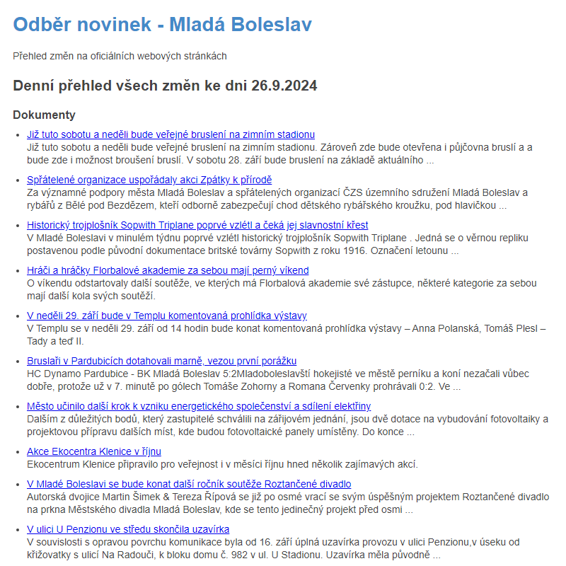 Odběr novinek ze dne 26.9.2024