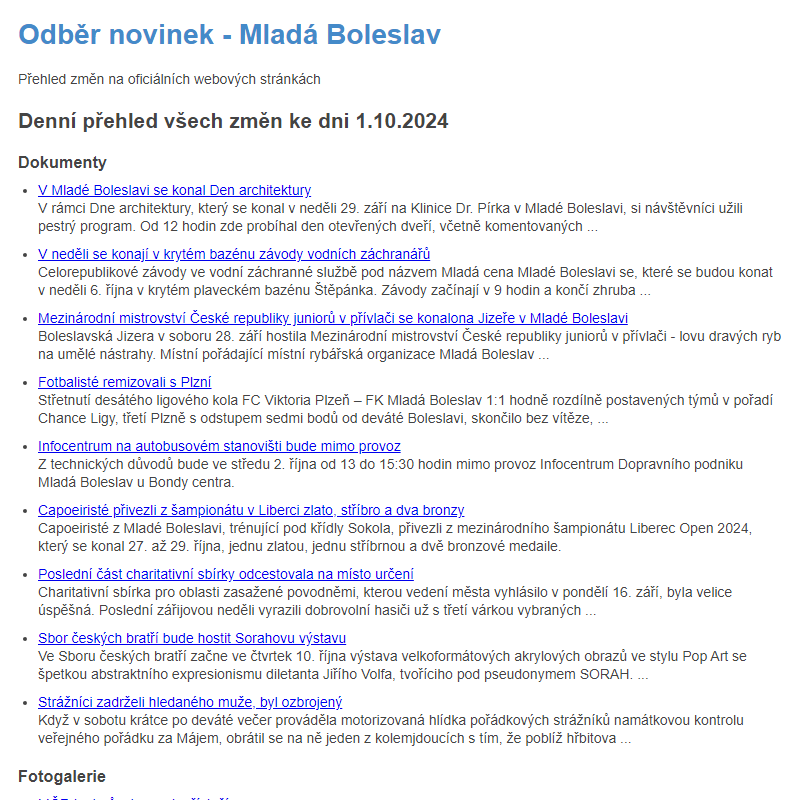 Odběr novinek ze dne 1.10.2024