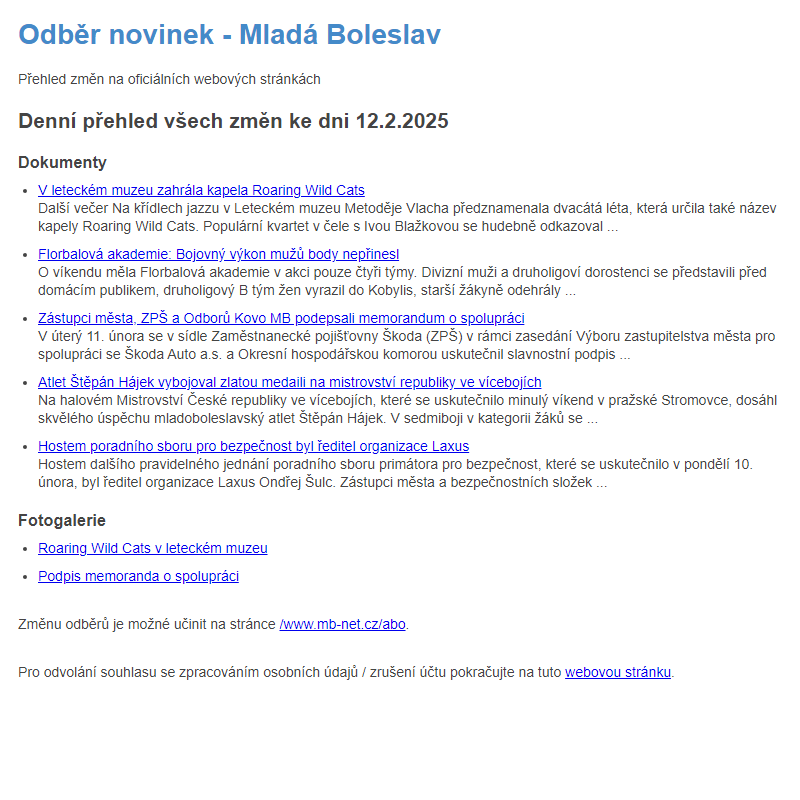 Odběr novinek ze dne 12.2.2025