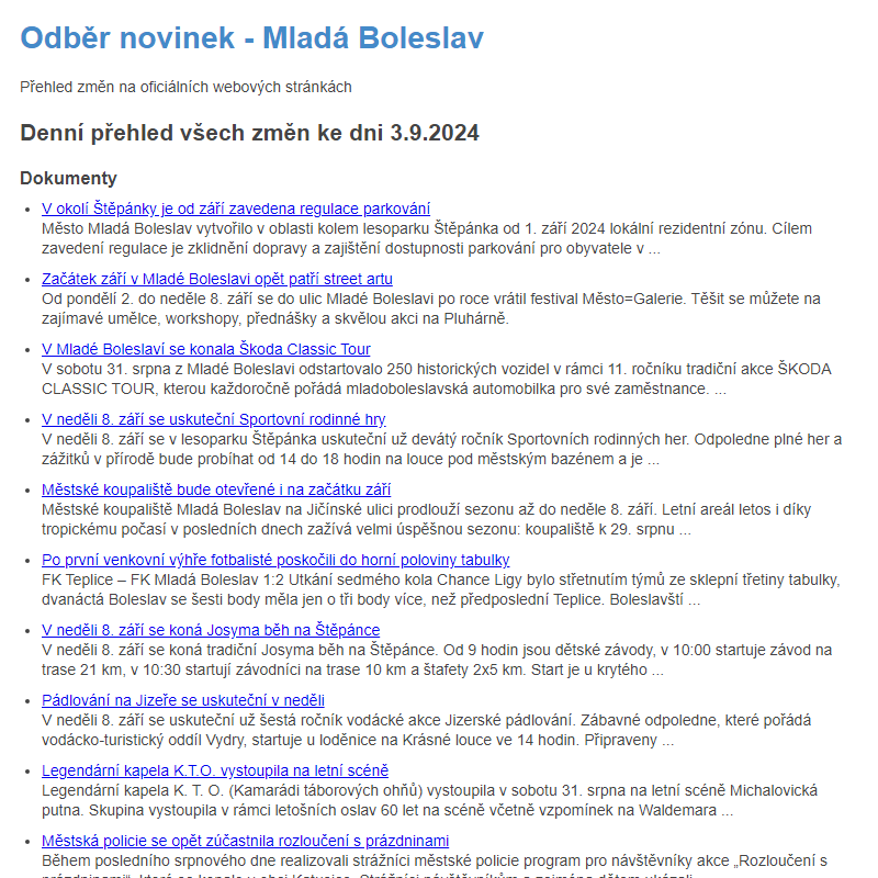 Odběr novinek ze dne 3.9.2024