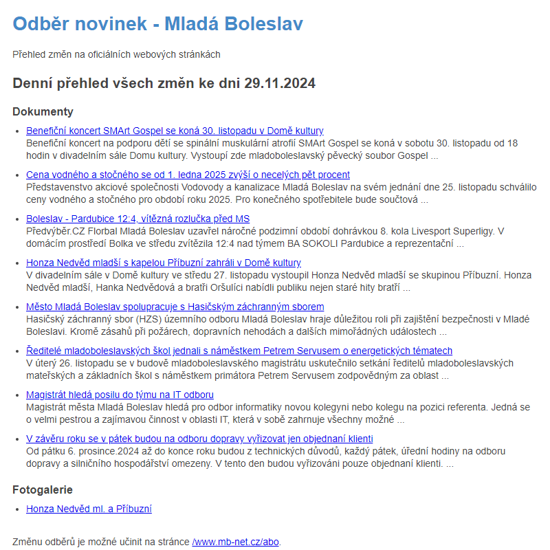 Odběr novinek ze dne 29.11.2024