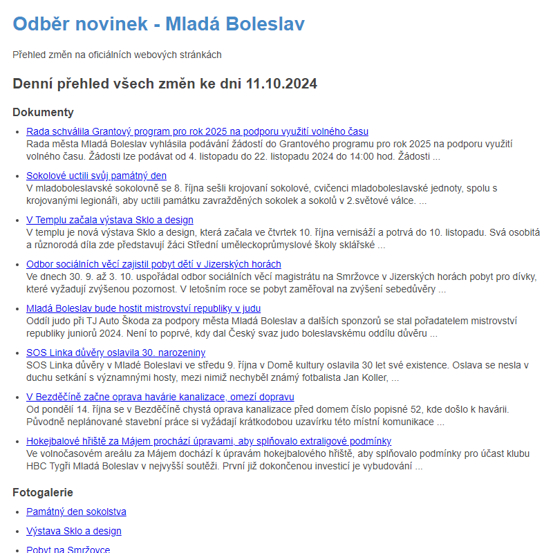 Odběr novinek ze dne 11.10.2024