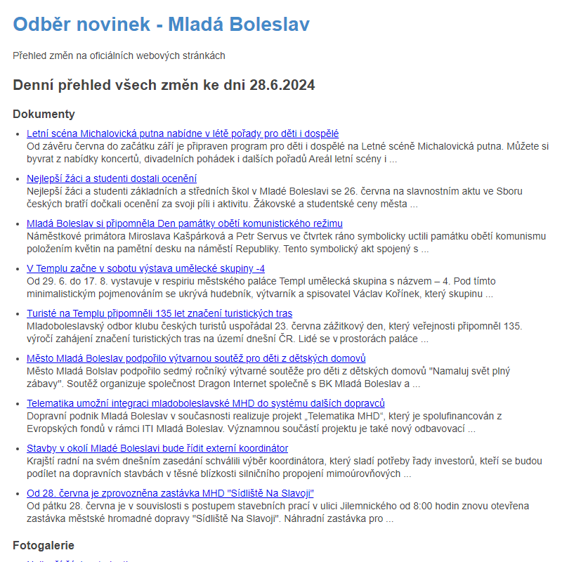 Odběr novinek ze dne 28.6.2024