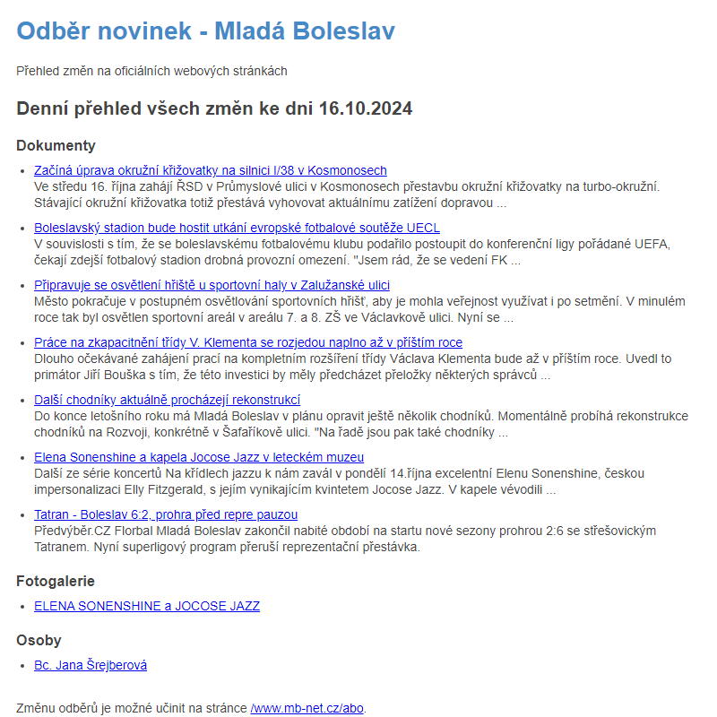 Odběr novinek ze dne 16.10.2024