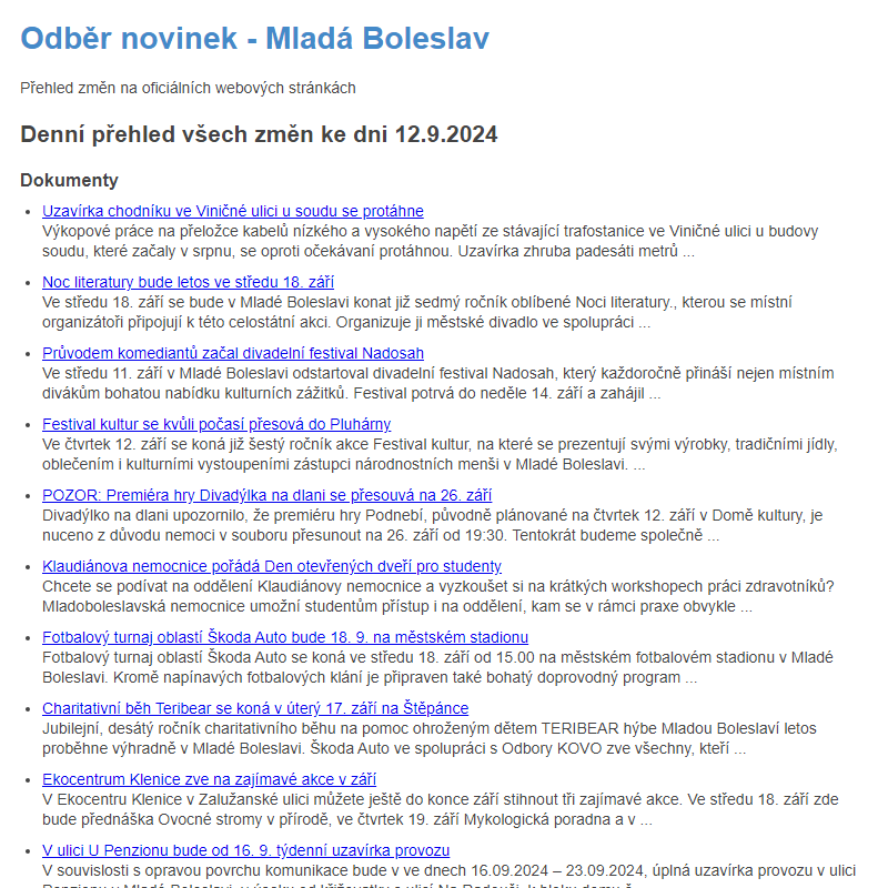 Odběr novinek ze dne 12.9.2024