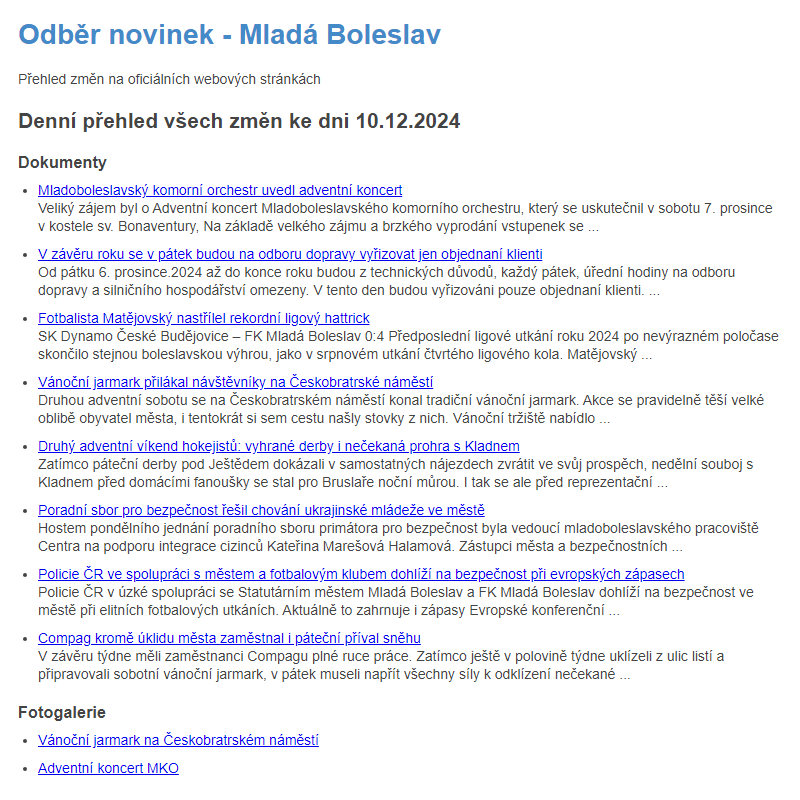 Odběr novinek ze dne 10.12.2024