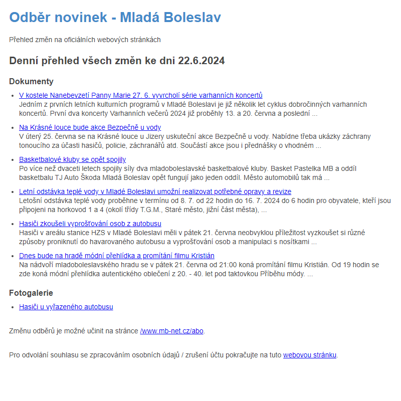 Odběr novinek ze dne 22.6.2024