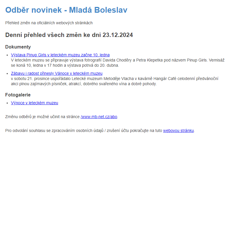 Odběr novinek ze dne 23.12.2024