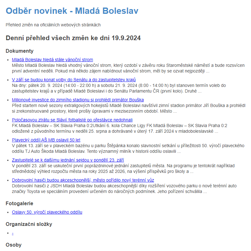 Odběr novinek ze dne 19.9.2024