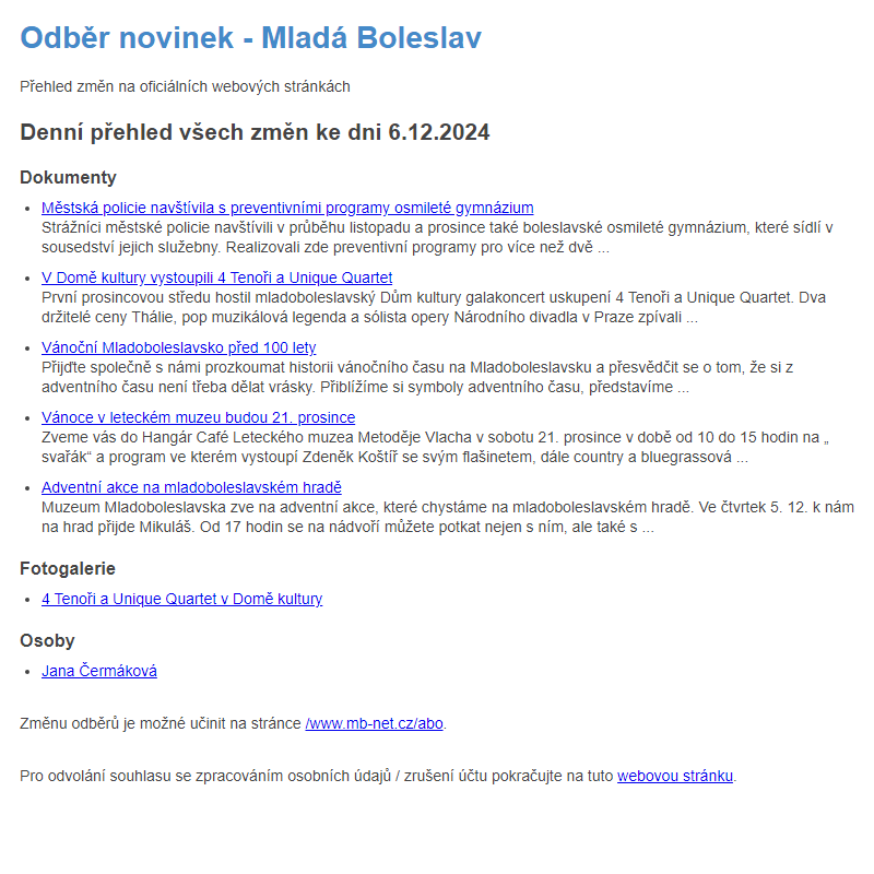 Odběr novinek ze dne 6.12.2024