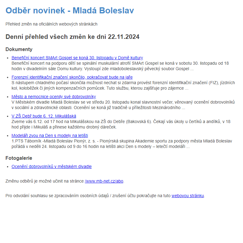 Odběr novinek ze dne 22.11.2024