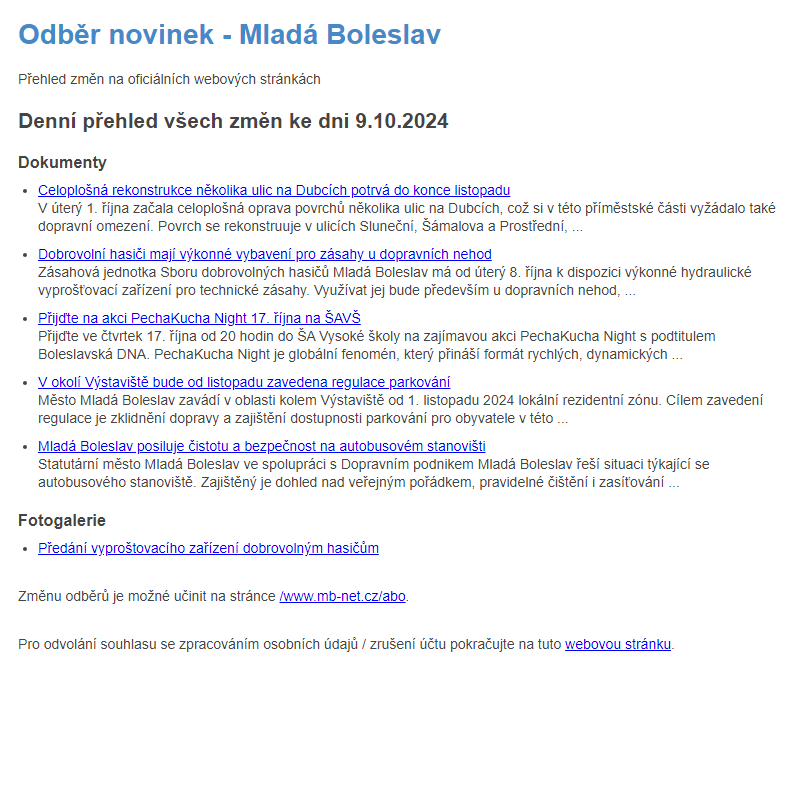 Odběr novinek ze dne 9.10.2024