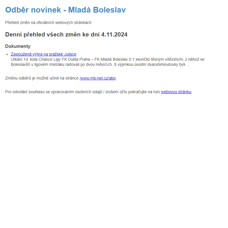 Odběr novinek ze dne 4.11.2024