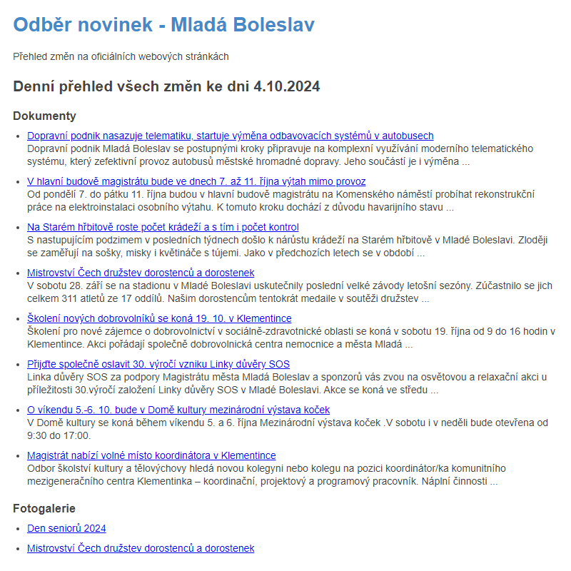 Odběr novinek ze dne 4.10.2024