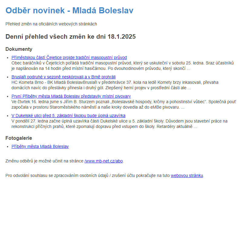 Odběr novinek ze dne 18.1.2025