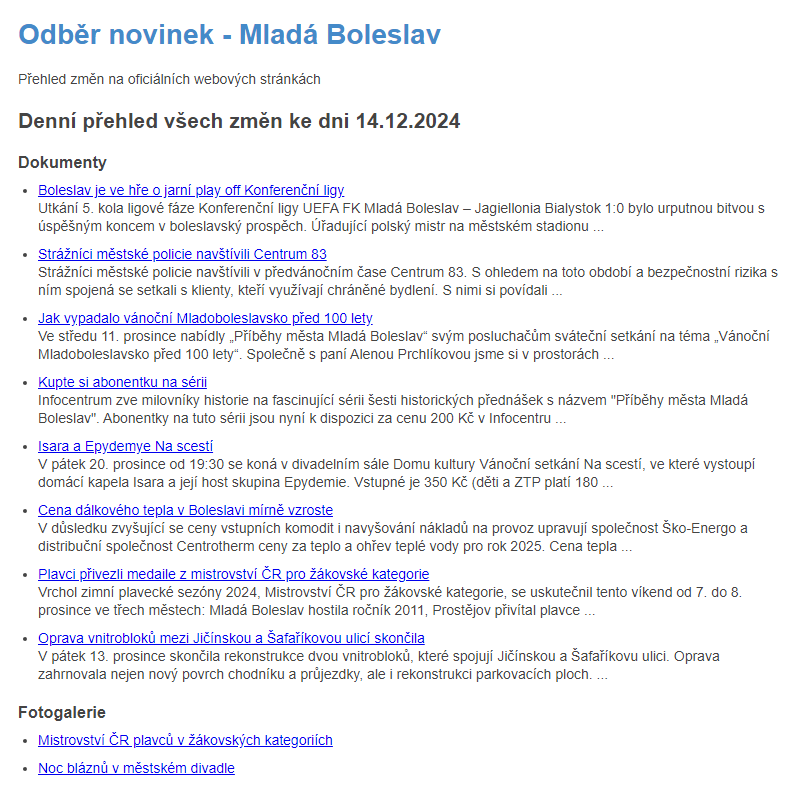 Odběr novinek ze dne 14.12.2024