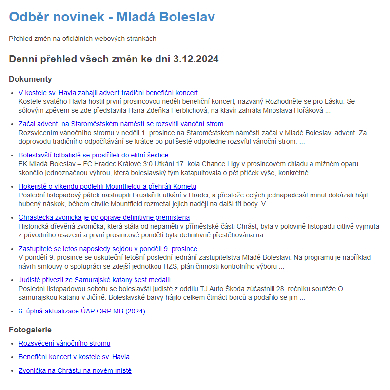 Odběr novinek ze dne 3.12.2024