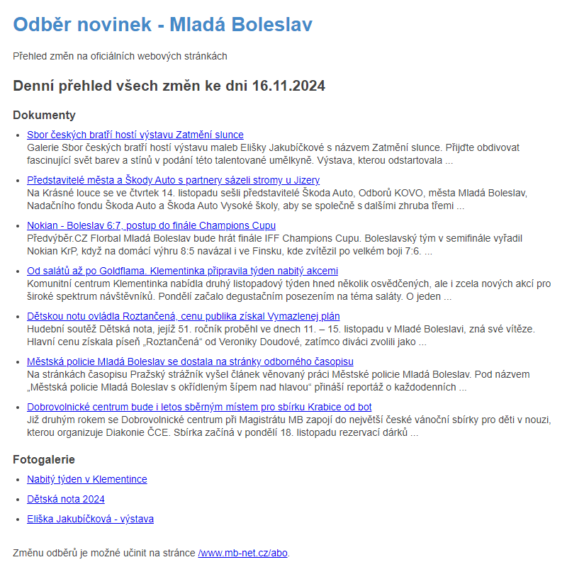 Odběr novinek ze dne 16.11.2024