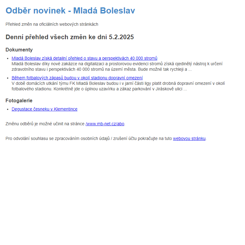 Odběr novinek ze dne 5.2.2025