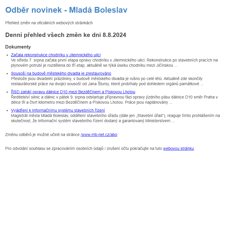 Odběr novinek ze dne 8.8.2024