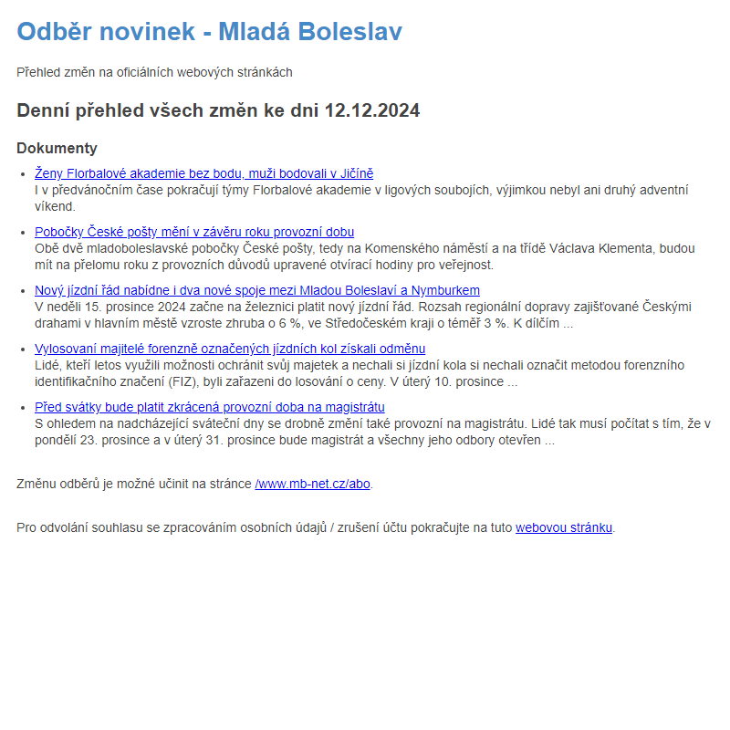 Odběr novinek ze dne 12.12.2024