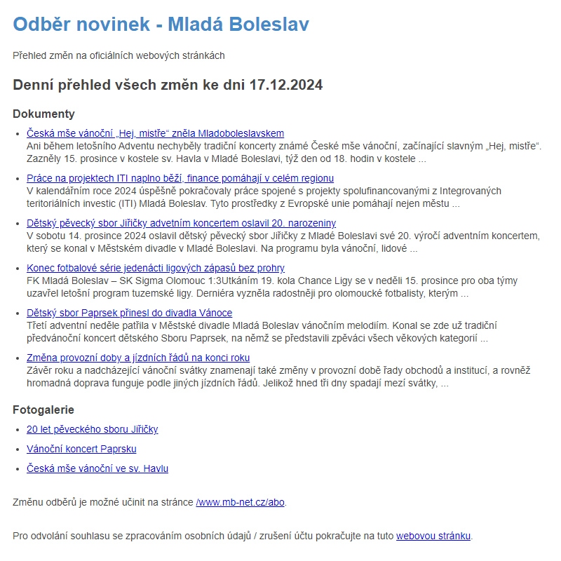 Odběr novinek ze dne 17.12.2024