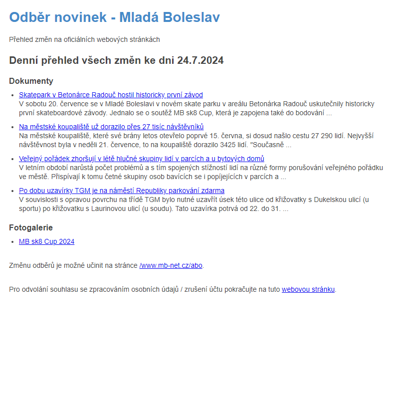 Odběr novinek ze dne 24.7.2024