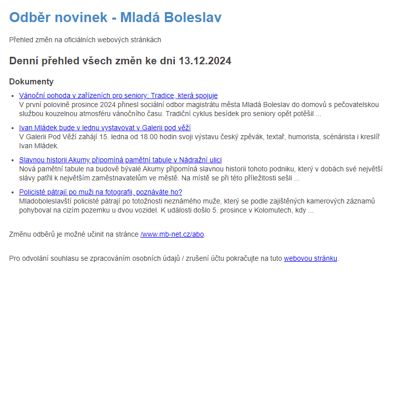 Odběr novinek ze dne 13.12.2024