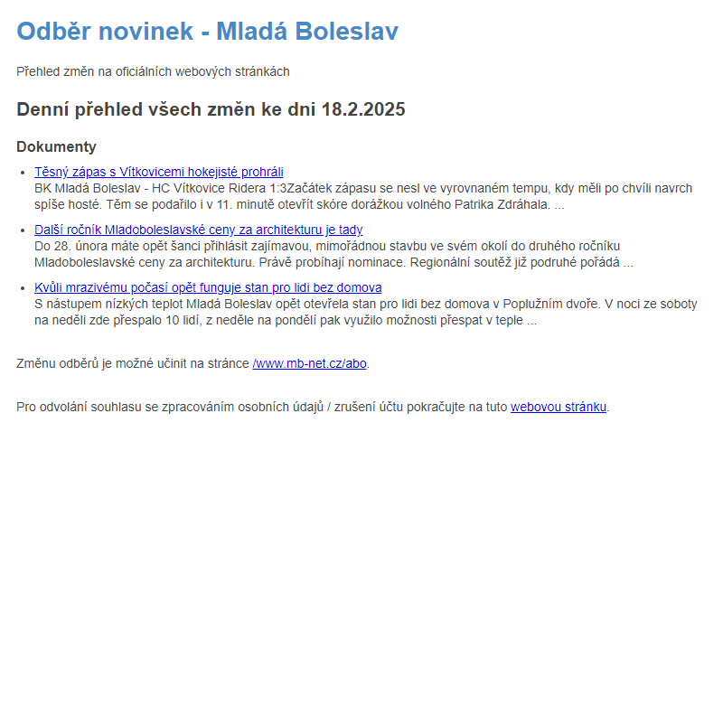 Odběr novinek ze dne 18.2.2025