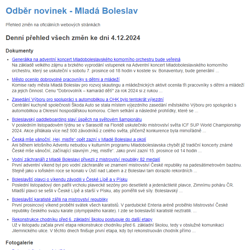 Odběr novinek ze dne 4.12.2024