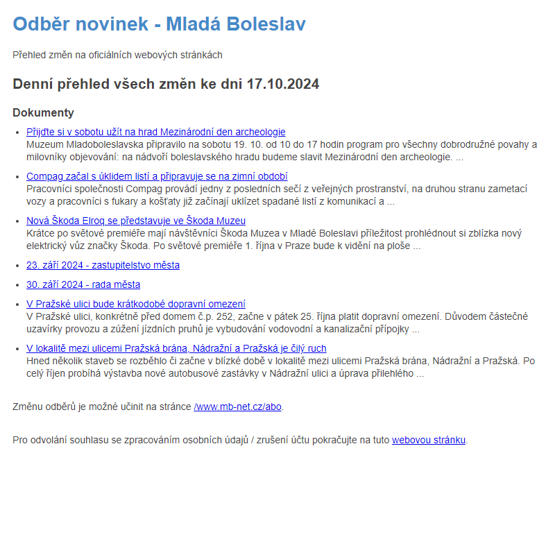 Odběr novinek ze dne 17.10.2024