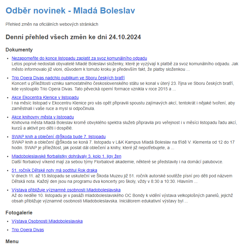 Odběr novinek ze dne 24.10.2024