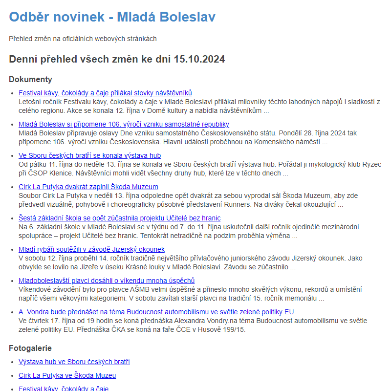 Odběr novinek ze dne 15.10.2024