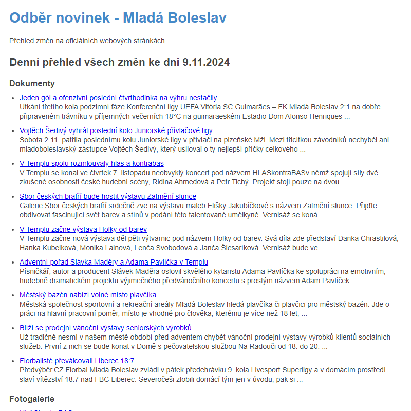 Odběr novinek ze dne 9.11.2024