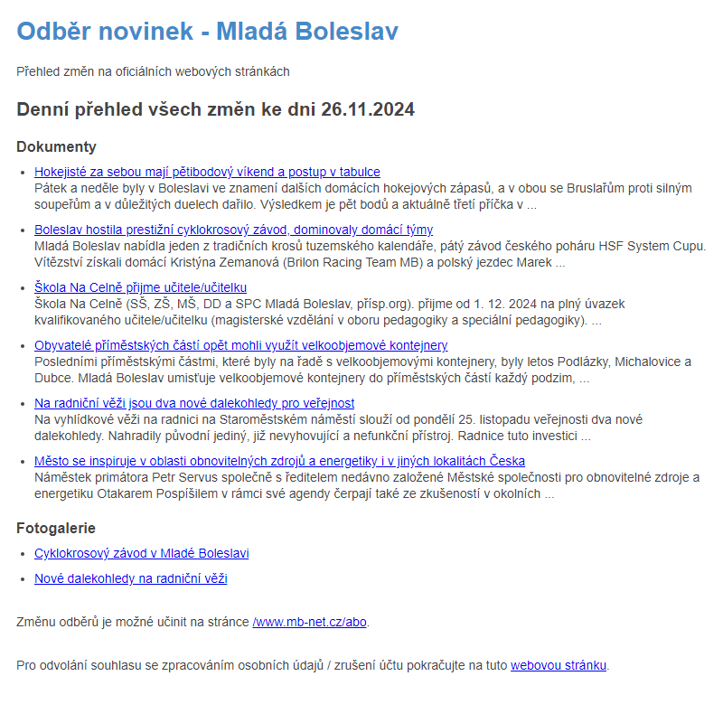 Odběr novinek ze dne 26.11.2024