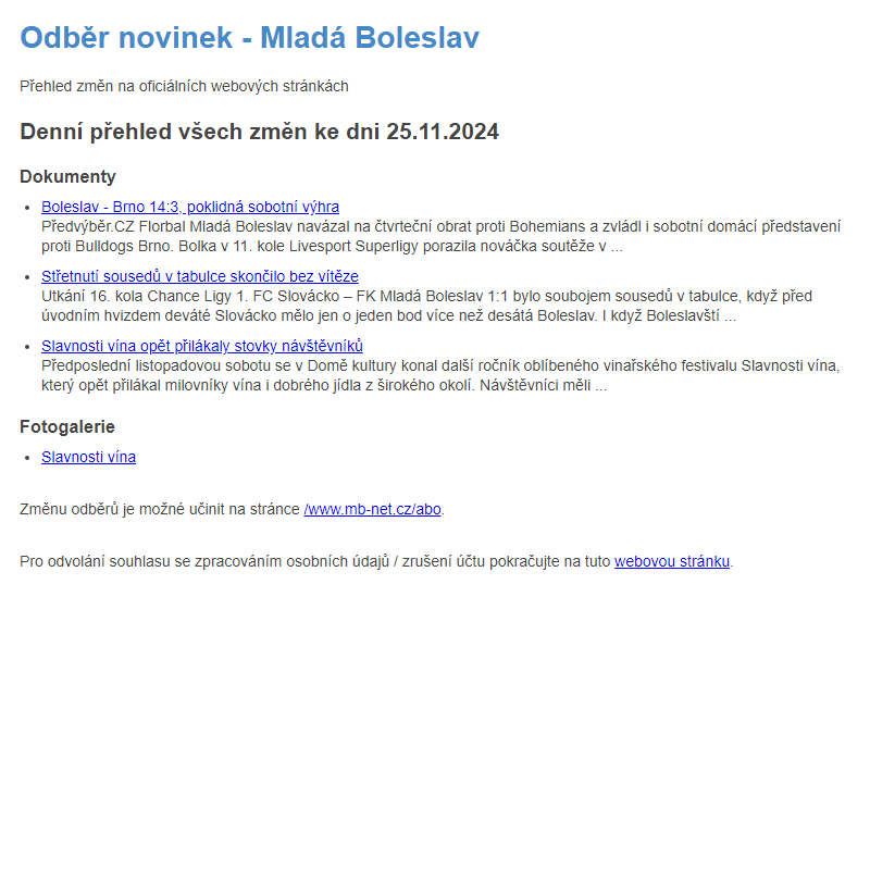 Odběr novinek ze dne 25.11.2024