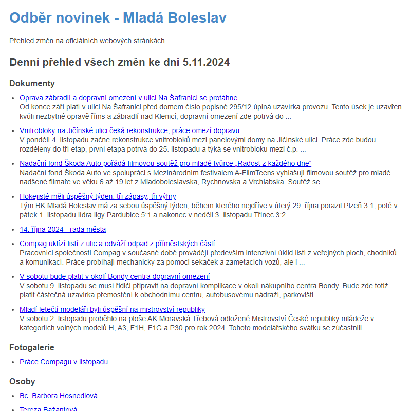 Odběr novinek ze dne 5.11.2024