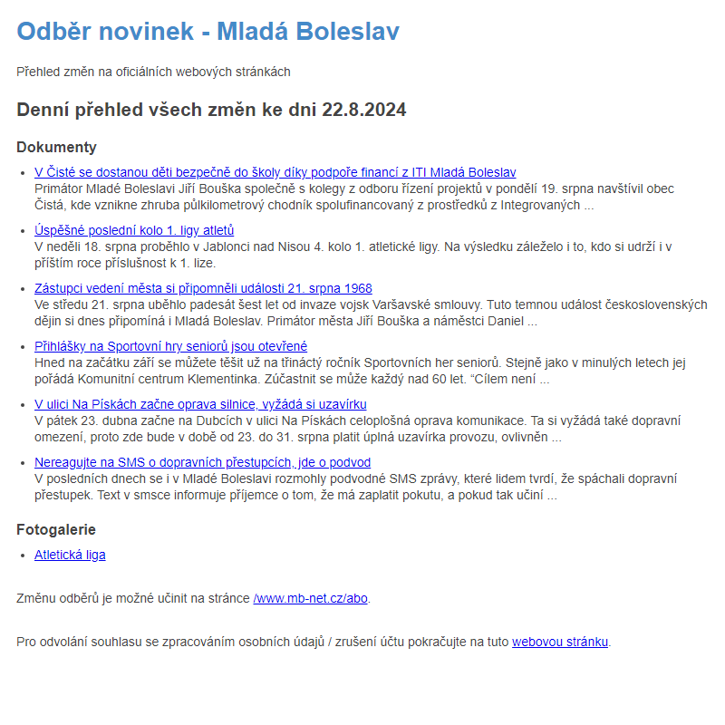 Odběr novinek ze dne 22.8.2024