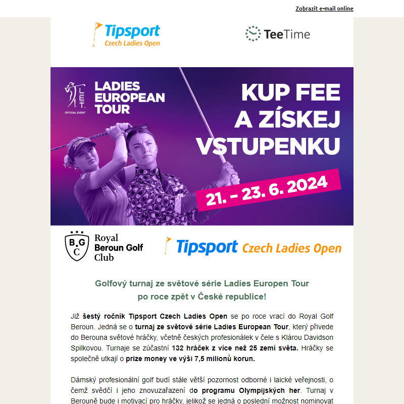 Kup fee a získej třídenní vstupenku na Tipsport Czech Ladies Open __