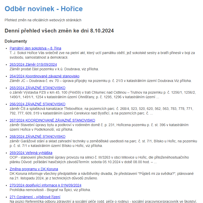 Odběr novinek ze dne 8.10.2024