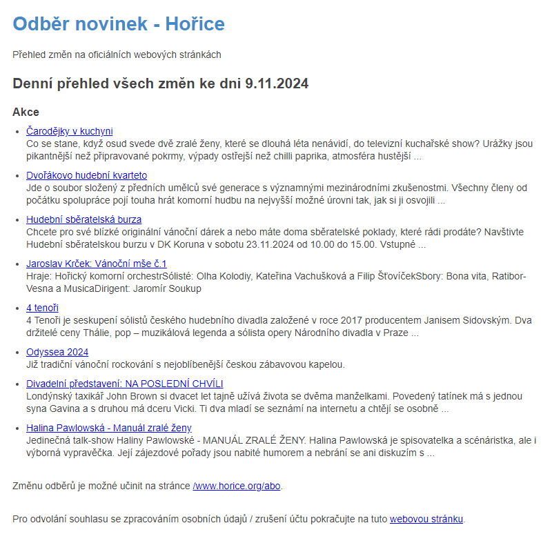 Odběr novinek ze dne 9.11.2024