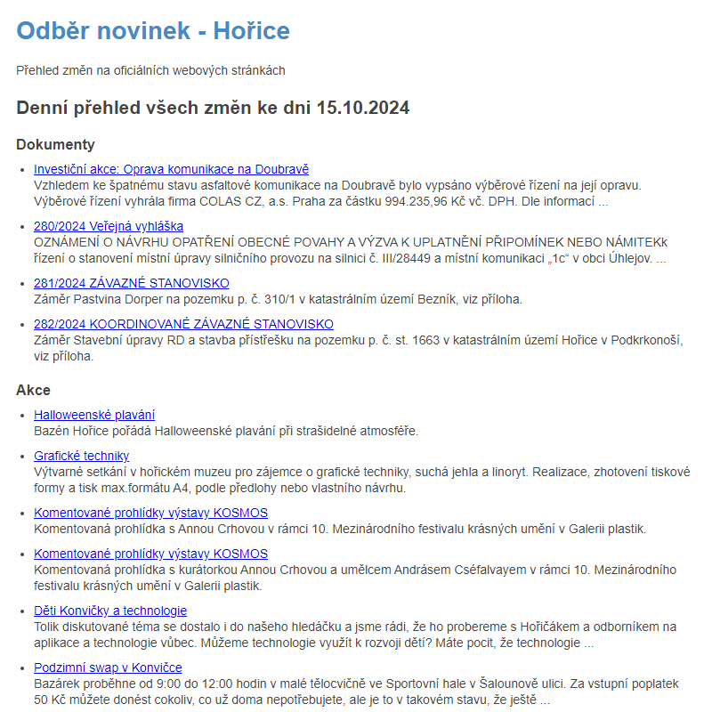 Odběr novinek ze dne 15.10.2024