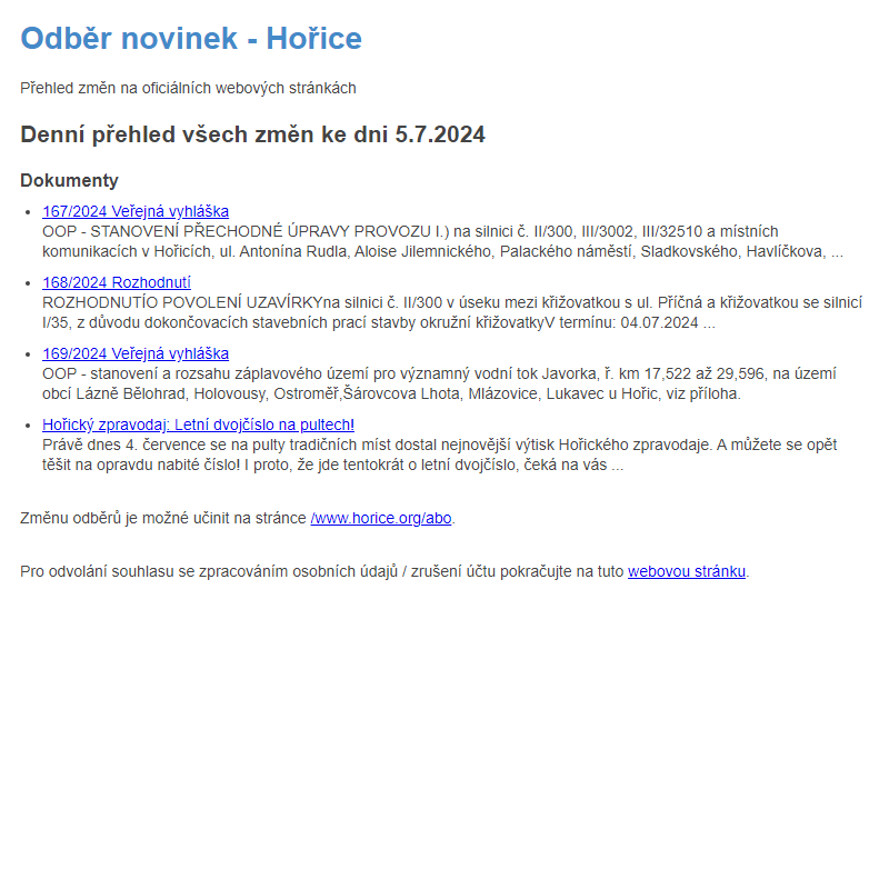 Odběr novinek ze dne 5.7.2024