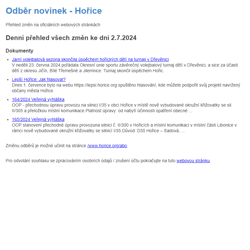 Odběr novinek ze dne 2.7.2024